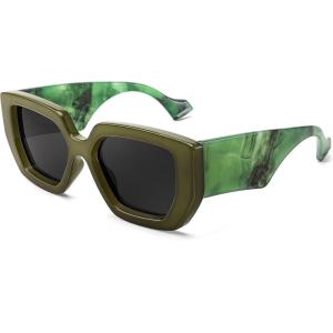 imageFEISEDY Oversized Square Sunglasses for Women Men Thick Frame Shades B4074Dark Green