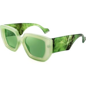 imageFEISEDY Oversized Square Sunglasses for Women Men Thick Frame Shades B4074Green