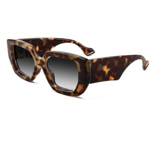 imageFEISEDY Oversized Square Sunglasses for Women Men Thick Frame Shades B4074Leopard