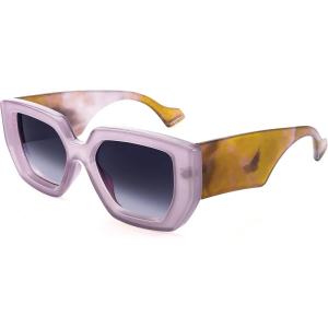 imageFEISEDY Oversized Square Sunglasses for Women Men Thick Frame Shades B4074Pink FrameOrange Legs