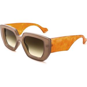 imageFEISEDY Oversized Square Sunglasses for Women Men Thick Frame Shades B4074Tea FrameOrange Legs