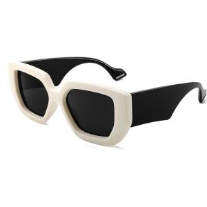 imageFEISEDY Oversized Square Sunglasses for Women Men Thick Frame Shades B4074White FrameBlack Temples