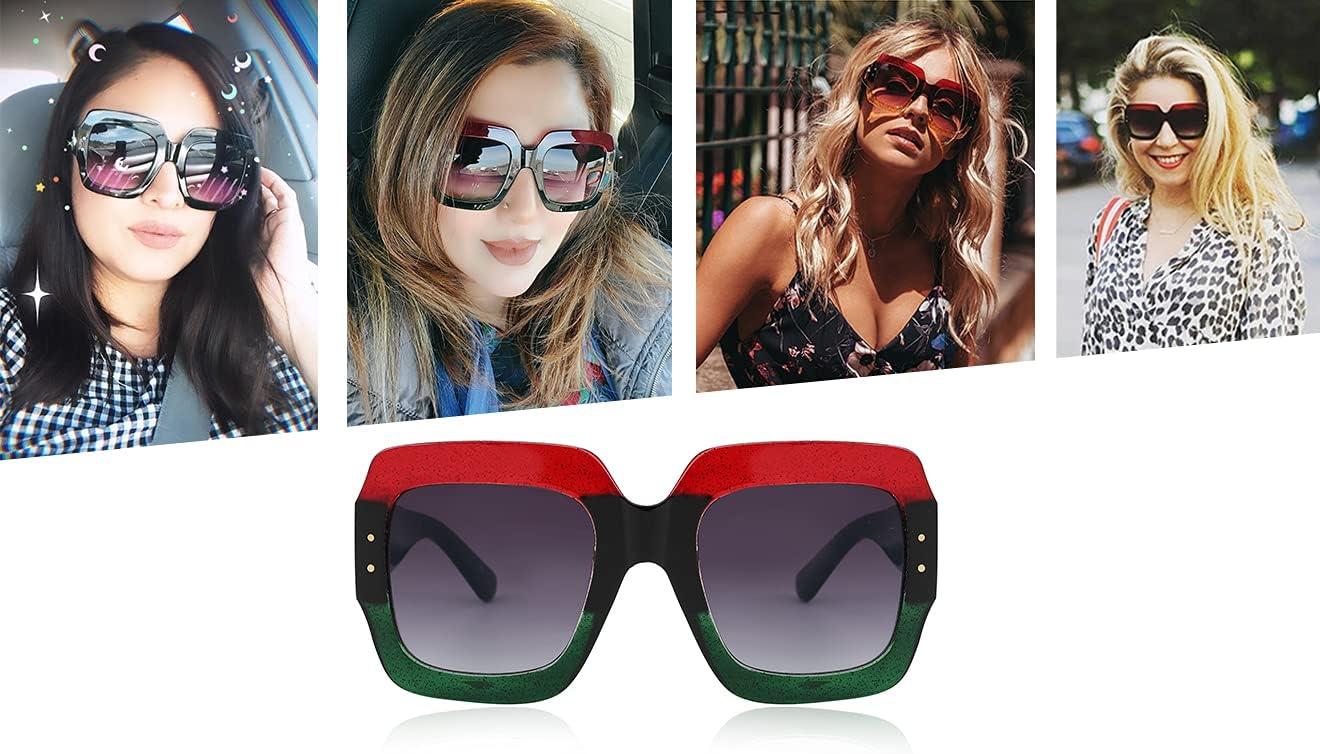 imageFEISEDY Retro Trendy Square Sunglasses for Women Oversized Stylish Inspired Shades Vintage Desinger Sunglasses B2276001 Redgreen FrameGrey Lens