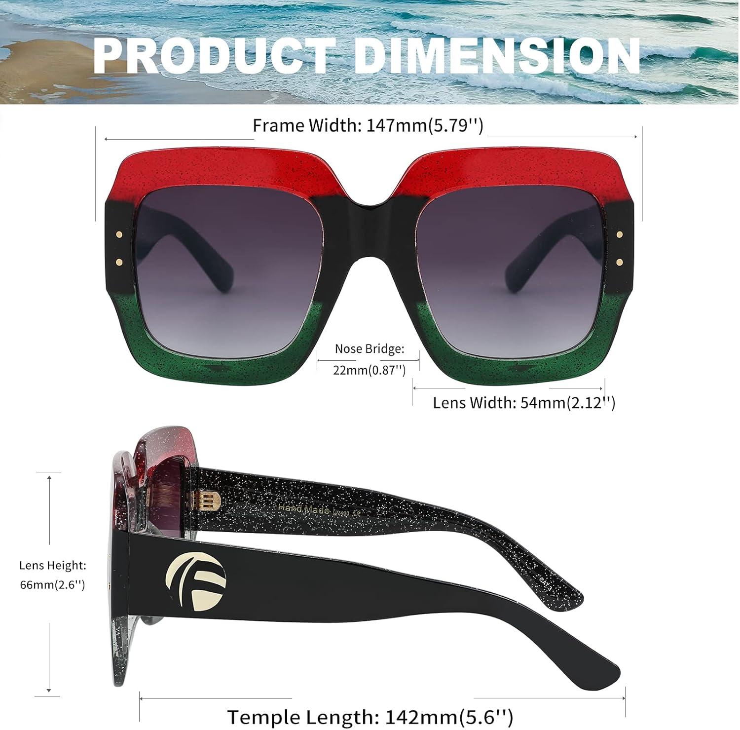imageFEISEDY Retro Trendy Square Sunglasses for Women Oversized Stylish Inspired Shades Vintage Desinger Sunglasses B2276001 Redgreen FrameGrey Lens