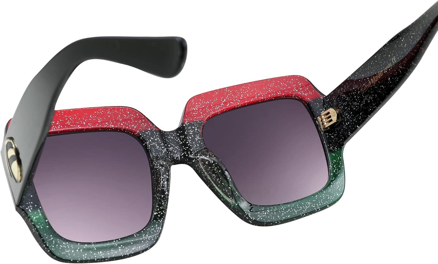 imageFEISEDY Retro Trendy Square Sunglasses for Women Oversized Stylish Inspired Shades Vintage Desinger Sunglasses B2276001 Redgreen FrameGrey Lens