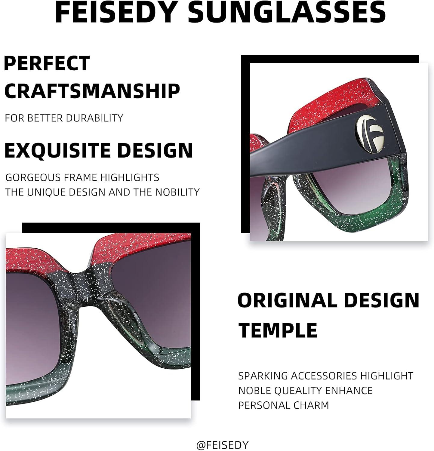 imageFEISEDY Retro Trendy Square Sunglasses for Women Oversized Stylish Inspired Shades Vintage Desinger Sunglasses B2276001 Redgreen FrameGrey Lens