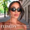 imageFEISEDY Retro Oval Sunglasses for Women 90s Narrow Round Lightweight Shades Y2k Trendy Sunnies B1171006 Transparent Green Frame  Grey