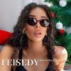 imageFEISEDY Retro Oval Sunglasses for Women 90s Narrow Round Lightweight Shades Y2k Trendy Sunnies B1171007 Transparent Red Frame  Grey