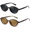imageFEISEDY Retro Oval Sunglasses for Women 90s Narrow Round Lightweight Shades Y2k Trendy Sunnies B11712pack 001 Black Frame  Grey004 Leopard Frame  Tea