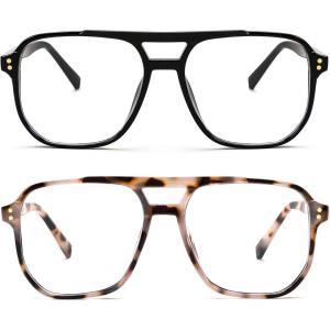 imageFEISEDY Blue Light Blocking Glasses Fake Nerd Clear Square Computer Lightweight Pilot Glasses Frame Oversized B28662pack Blackcow Leopard