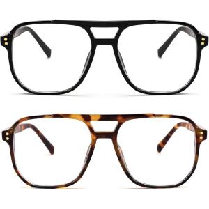 imageFEISEDY Blue Light Blocking Glasses Fake Nerd Clear Square Computer Lightweight Pilot Glasses Frame Oversized B28662pack Blackleopard
