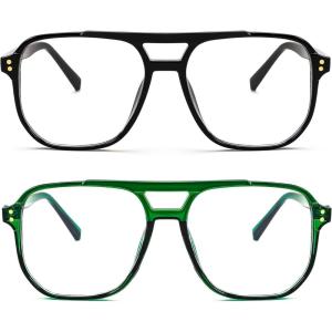 imageFEISEDY Blue Light Blocking Glasses Fake Nerd Clear Square Computer Lightweight Pilot Glasses Frame Oversized B28662pack Blacktransparent Green