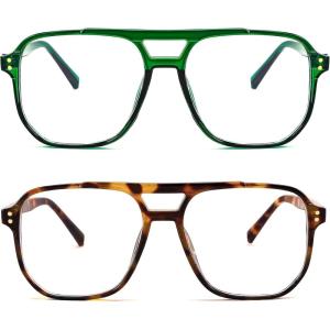 imageFEISEDY Blue Light Blocking Glasses Fake Nerd Clear Square Computer Lightweight Pilot Glasses Frame Oversized B28662pack Transparent Greenleopard