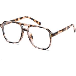 imageFEISEDY Blue Light Blocking Glasses Fake Nerd Clear Square Computer Lightweight Pilot Glasses Frame Oversized B2866Pink Leopard Frame