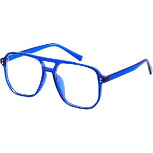 imageFEISEDY Blue Light Blocking Glasses Fake Nerd Clear Square Computer Lightweight Pilot Glasses Frame Oversized B2866Transparent Blue Frame