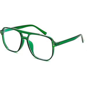imageFEISEDY Blue Light Blocking Glasses Fake Nerd Clear Square Computer Lightweight Pilot Glasses Frame Oversized B2866Transparent Green