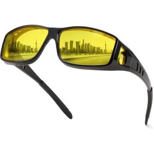 imageFEISEDY Men Night Driving GlassesFit Over Sunglasses Yellow Lens Anti Glare Polarized HD Night Vision Glasses B0225Black Frame