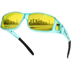 imageFEISEDY Men Night Driving GlassesFit Over Sunglasses Yellow Lens Anti Glare Polarized HD Night Vision Glasses B0225Blue Frame