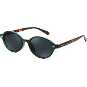 imageFEISEDY Retro Oval Sunglasses for Women 90s Narrow Round Lightweight Shades Y2k Trendy Sunnies B1171005 Green Frame  Grey