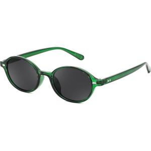 imageFEISEDY Retro Oval Sunglasses for Women 90s Narrow Round Lightweight Shades Y2k Trendy Sunnies B1171006 Transparent Green Frame  Grey