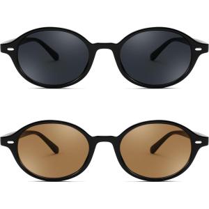 imageFEISEDY Retro Oval Sunglasses for Women 90s Narrow Round Lightweight Shades Y2k Trendy Sunnies B11712pack 001 Black Frame  Grey002 Black Frame  Tea