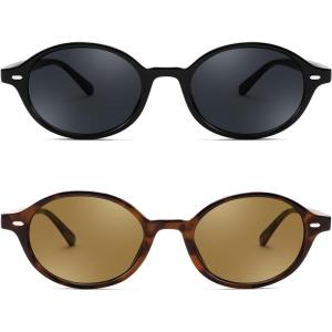 imageFEISEDY Retro Oval Sunglasses for Women 90s Narrow Round Lightweight Shades Y2k Trendy Sunnies B11712pack 001 Black Frame  Grey004 Leopard Frame  Tea