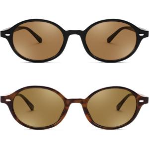 imageFEISEDY Retro Oval Sunglasses for Women 90s Narrow Round Lightweight Shades Y2k Trendy Sunnies B11712pack 002 Black Frame  Tea004 Leopard Frame  Tea