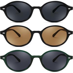 imageFEISEDY Retro Oval Sunglasses for Women 90s Narrow Round Lightweight Shades Y2k Trendy Sunnies B11713pack 001 Black Frame  Grey002 Black Frame  Tea005 Green Frame  Grey
