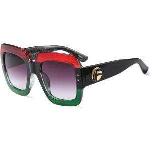 imageFEISEDY Retro Trendy Square Sunglasses for Women Oversized Stylish Inspired Shades Vintage Desinger Sunglasses B2276001 Redgreen FrameGrey Lens