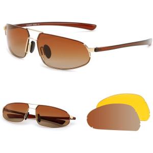 imageFEISEDY Vintage Sunglasses Men Polarized Aviator Metal Frame Lightweight Driving Fishing Running B0057Polarized Gradient Tea Lens 05interchangeable Yellow Night Vision Lenses
