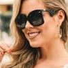 imageFEISEDY Oversized Square Butterfly Sunglasses Curved Curly Arm Frame Womens Fashion Shades B4035Black FrameGradient Grey Lens