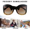 imageFEISEDY Oversized Square Butterfly Sunglasses Curved Curly Arm Frame Womens Fashion Shades B4035Blackleopard FrameGradient Tea Lens