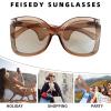 imageFEISEDY Oversized Square Butterfly Sunglasses Curved Curly Arm Frame Womens Fashion Shades B4035Champagne FrameGradient Tea Lens