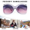 imageFEISEDY Oversized Square Butterfly Sunglasses Curved Curly Arm Frame Womens Fashion Shades B4035Transparent Grey FramePurple Pink Lens