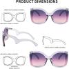 imageFEISEDY Oversized Square Butterfly Sunglasses Curved Curly Arm Frame Womens Fashion Shades B4035Transparent Grey FramePurple Pink Lens
