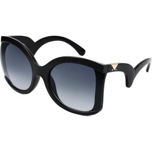 imageFEISEDY Oversized Square Butterfly Sunglasses Curved Curly Arm Frame Womens Fashion Shades B4035Black FrameGradient Grey Lens