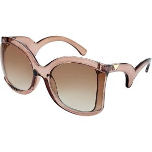 imageFEISEDY Oversized Square Butterfly Sunglasses Curved Curly Arm Frame Womens Fashion Shades B4035Champagne FrameGradient Tea Lens