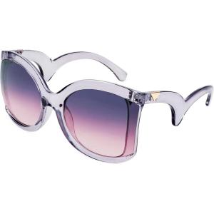 imageFEISEDY Oversized Square Butterfly Sunglasses Curved Curly Arm Frame Womens Fashion Shades B4035Transparent Grey FramePurple Pink Lens