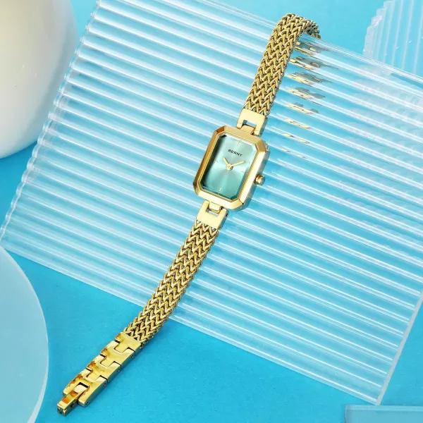 BERNY Gold Watch for Women Dainty Quartz Bracelet Watch Ladies Rectangle Mini Wrist Watches Small Fashion 3ATM Waterproof All Stainless Steel Detachable Watch BandLight Blue