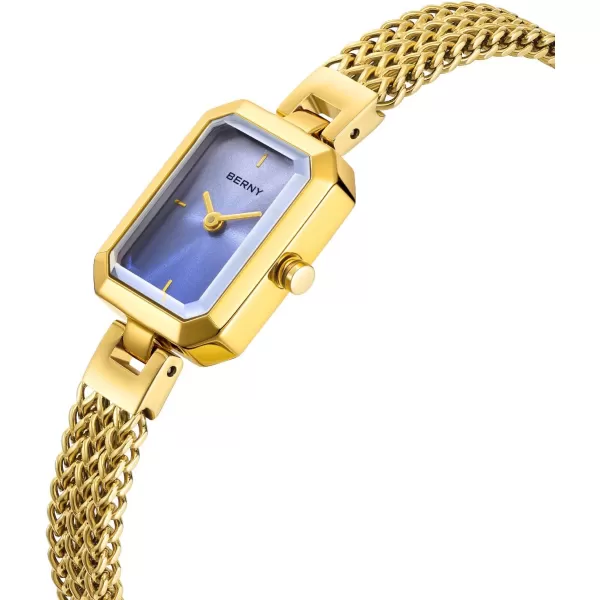 BERNY Gold Watch for Women Dainty Quartz Bracelet Watch Ladies Rectangle Mini Wrist Watches Small Fashion 3ATM Waterproof All Stainless Steel Detachable Watch BandBlue