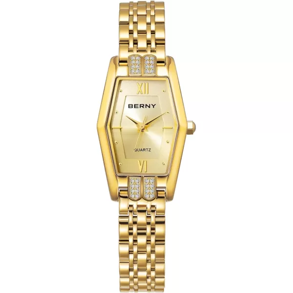 BERNY Gold Watches for Women Dainty Hexagon Ladies Quartz Wrist Watches Stainless Steel Band Fashion Analog Watch Luxury BraceletGold