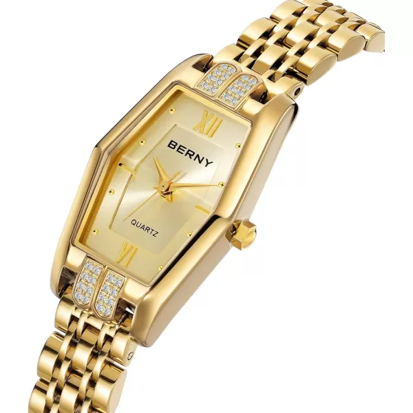 BERNY Gold Watches for Women Dainty Hexagon Ladies Quartz Wrist Watches Stainless Steel Band Fashion Analog Watch Luxury BraceletGold