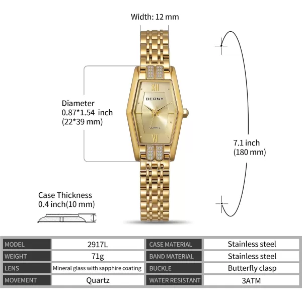 BERNY Gold Watches for Women Dainty Hexagon Ladies Quartz Wrist Watches Stainless Steel Band Fashion Analog Watch Luxury BraceletGold