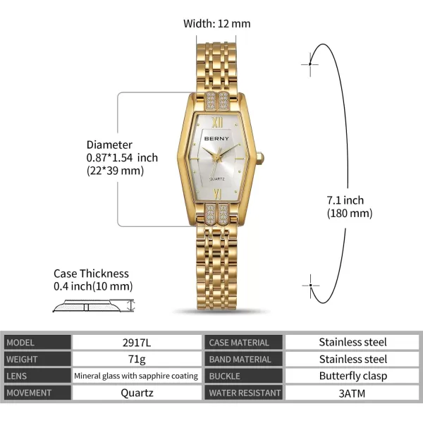 BERNY Gold Watches for Women Dainty Hexagon Ladies Quartz Wrist Watches Stainless Steel Band Fashion Analog Watch Luxury BraceletWhite