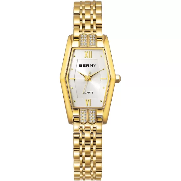 BERNY Gold Watches for Women Dainty Hexagon Ladies Quartz Wrist Watches Stainless Steel Band Fashion Analog Watch Luxury BraceletWhite