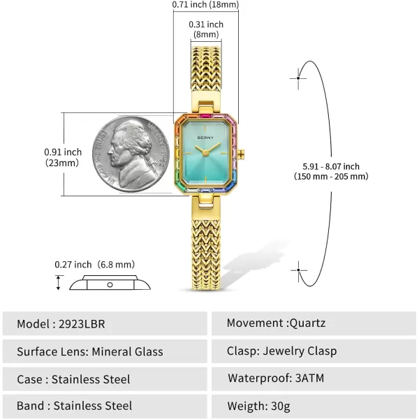 BERNY Gold Watches for Women Dainty Quartz Bracelet Watch Ladies Wrist Watch and Bracelet Set Coloured Stones Accented Fashion Luxury Birthday Gifts for WomenGlacier Blue