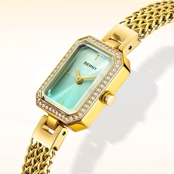 BERNY Gold Watches for Women Ladies Wrist Watch and Bracelet Set Dainty Quartz Bracelet Watch Premium Crystal Accented Fashion Luxury Birthday Present for WomenGlacier Blue