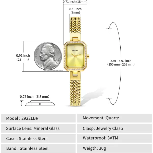 BERNY Gold Watches for Women Ladies Wrist Watch and Bracelet Set Dainty Quartz Bracelet Watch Premium Crystal Accented Fashion Luxury Birthday Present for WomenGold