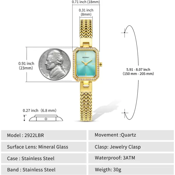 BERNY Gold Watches for Women Ladies Wrist Watch and Bracelet Set Dainty Quartz Bracelet Watch Premium Crystal Accented Fashion Luxury Birthday Present for WomenGlacier Blue