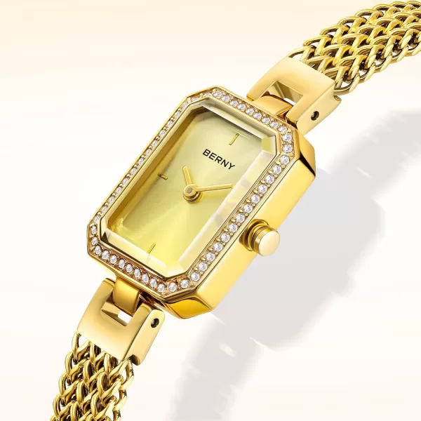 BERNY Gold Watches for Women Ladies Wrist Watch and Bracelet Set Dainty Quartz Bracelet Watch Premium Crystal Accented Fashion Luxury Birthday Present for WomenGold